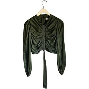 Zimmermann Forest Green Silk Tie Front Long Sleeve Top Going Out Size 8 Medium